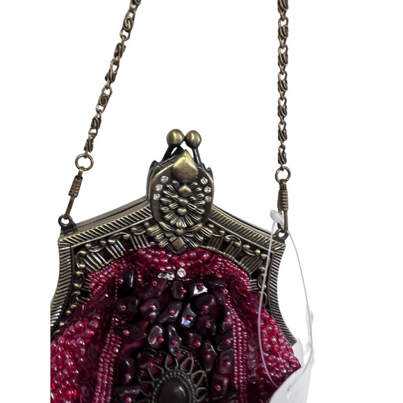 New Womens Antique Beaded Embroidery Party Pink  Vintage Evening Purse Handbag - Picture 4 of 5